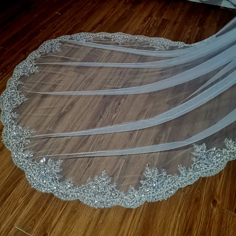 Bridal Wedding Veil Sparkling Pearl sequins Lace Cathedral Wedding Accessories Hair Accessories 2024 Veil Customization 241115