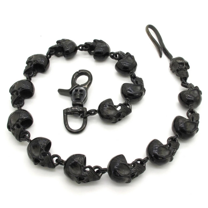 Cool Mens Skulls Linked Heavy duty Solid 316L Stainless Steel Belly Chain Punk Rock Bike Jean Chain 3 Colors 241115