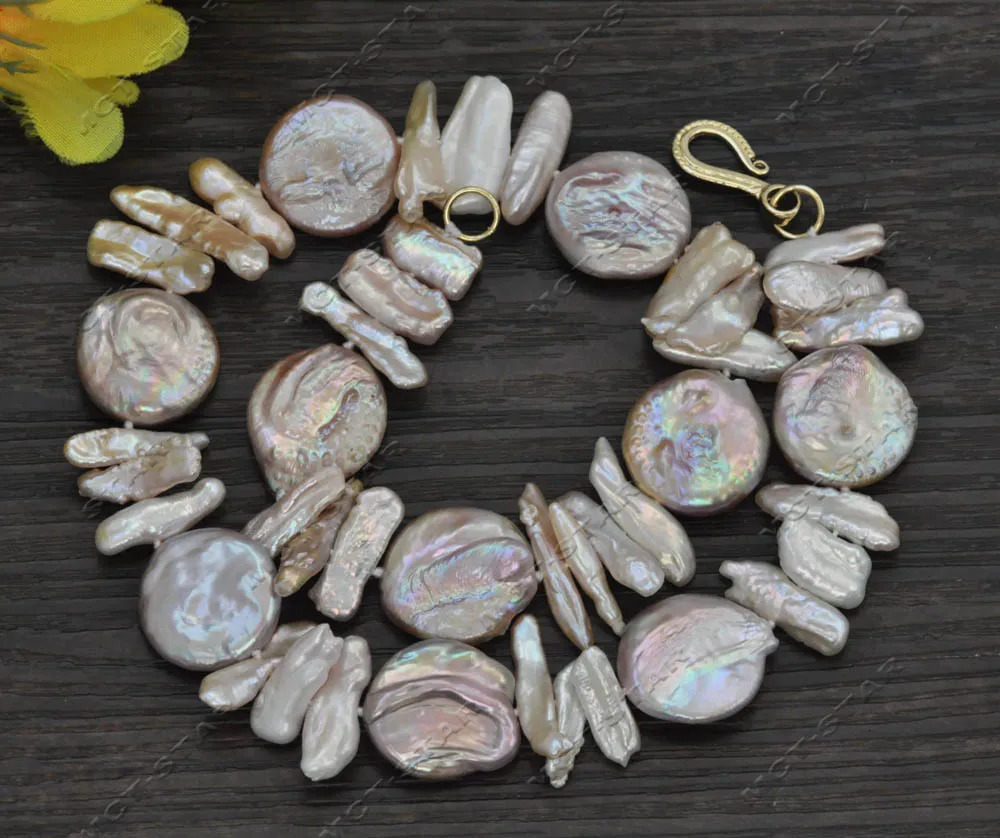 Z13050 Set Natural 20mm Pink Lavender Baroque Coin Pipa Pearl Necklace Bracelet Earrings 241115