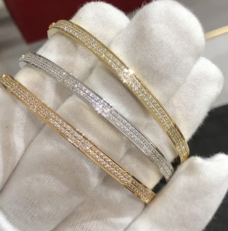 Full stone Titanium steel bracelet bangle for women men gold bangles inlaid 10 CZ diamond 2 3 row 4MM 6MM jewelry valenine