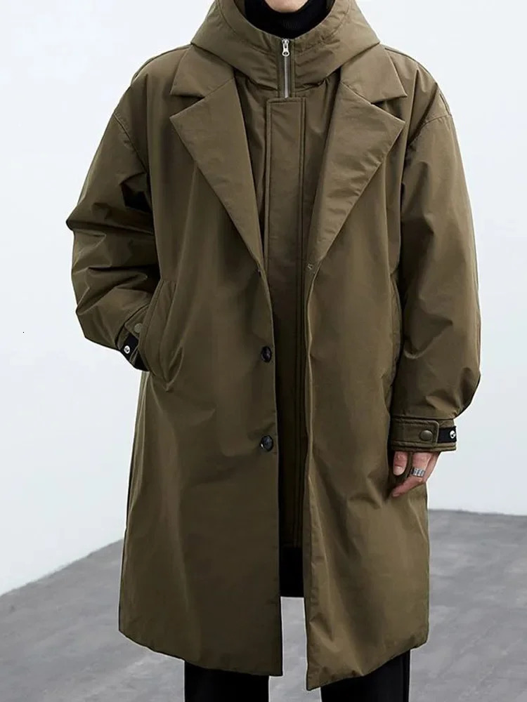 Fashionable solid windproof long trench jacket mens casual loose oversized highquality autumn street warm 241115