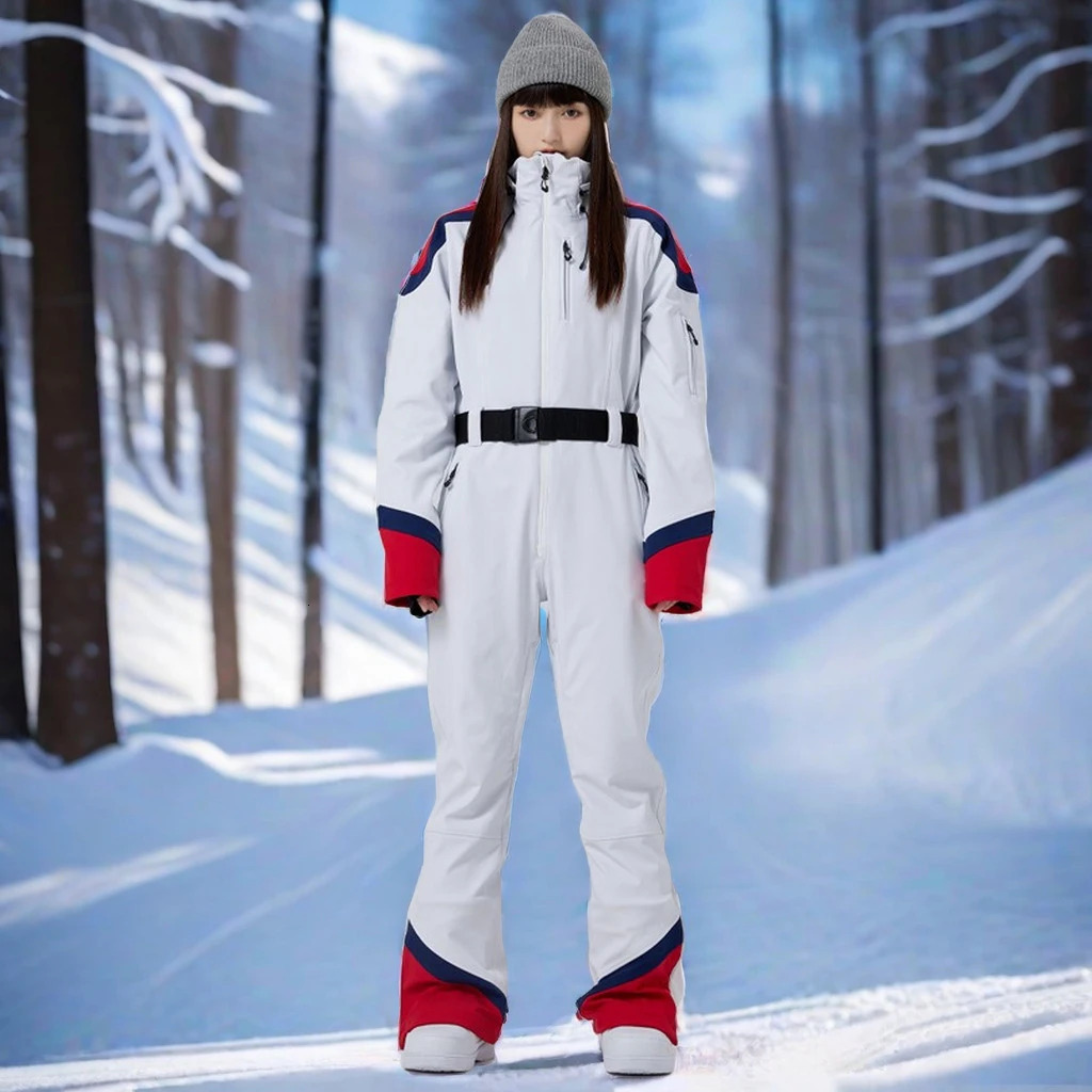 2025 New Slim Fit Ski Jumpsuit Breathable Skiing Suits Winter Women Snowboard Overall Strap Tracuit Hooded Female Snow Clothes
