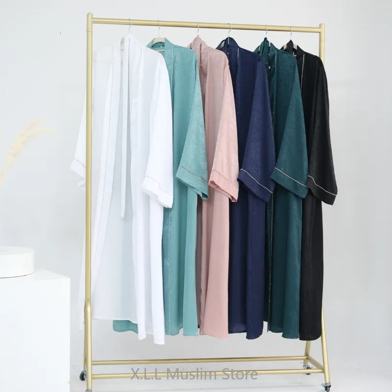 Long Loose Embroider White Open Kimono Abayas Kaftan Solid Islamic Green Abaya Dubai Womens Prayer Clothing 241111