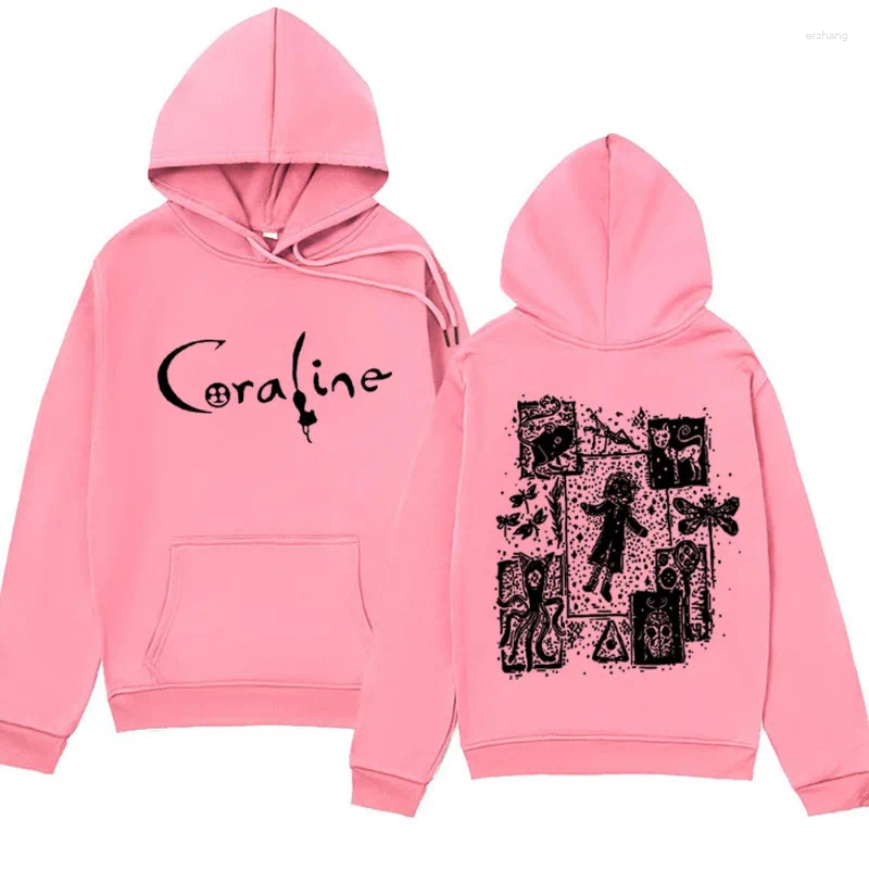 Men's Hoodies Coraline Movie Graphics Vintage Hoodie 2024 Fashion Oversized Sweatshirts Funny Gothic Harajuku Fleece Pullover Male