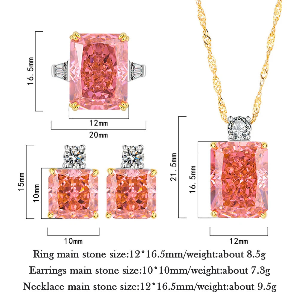100% 925 Silver Padparadscha High Carbon Diamond Ring Pendant Necklace Earrings Wedding Exquisite Jewelry Set Womens Gift 241115