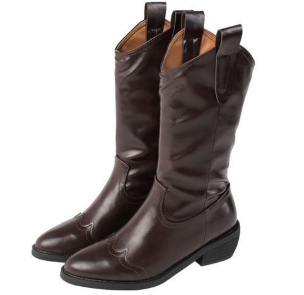 Brown Medium Length V-neck Retro Knight Boots Size35-43.