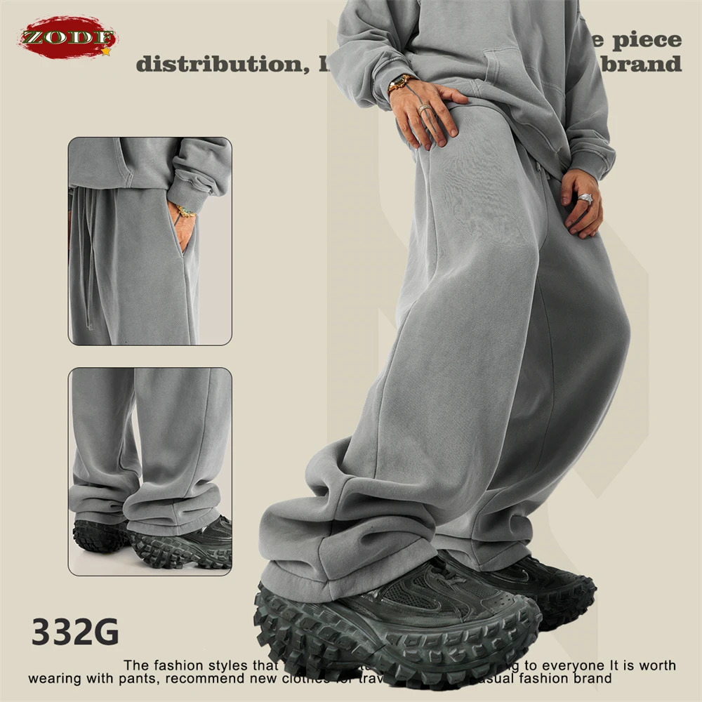 ZODF Retro Mens Winter Wash Wool Straight Pants Unisex Loose 332gsm Knitted Warm Soft Clothing HY0869 241115