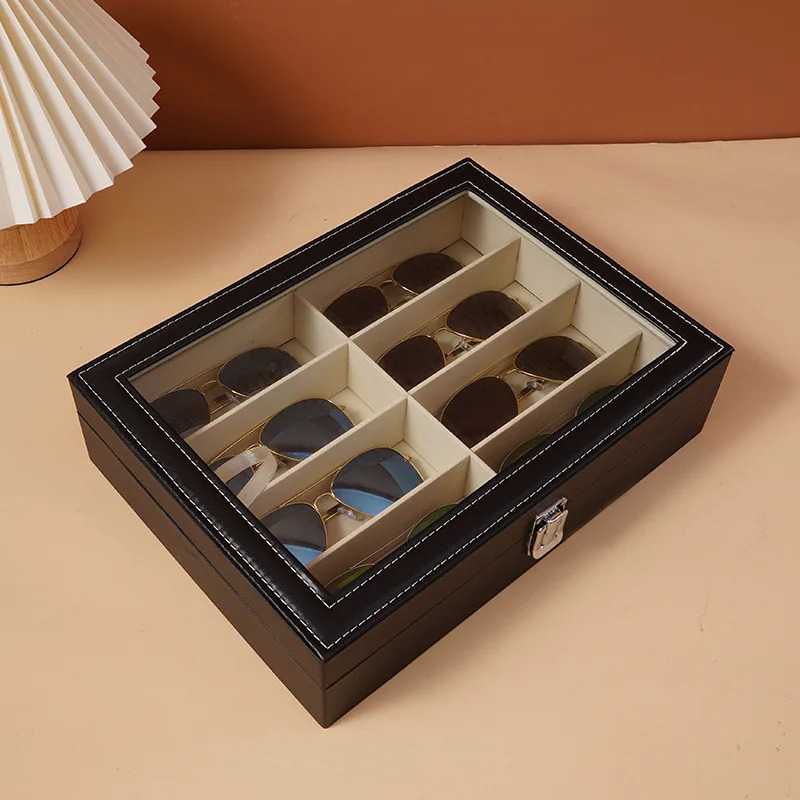 Leather Fashion Sunglasses Storage Box Multi Grid Large Capacity Sunglasses Storage Box Jewelry Display Collection Box 241114