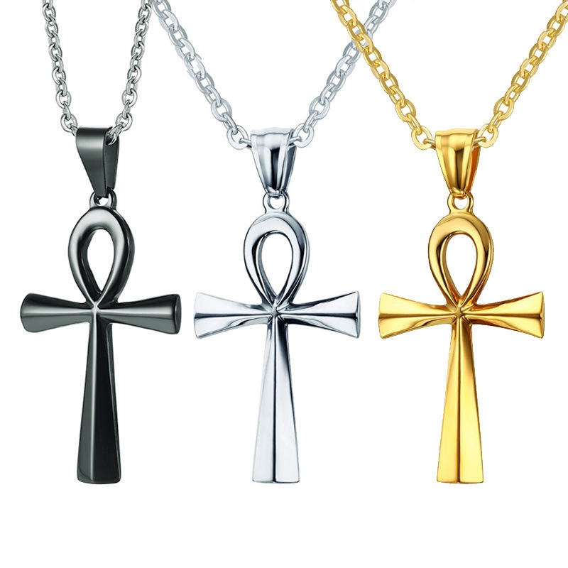 Africa Anhe Egyptian Cross Necklace African Religious Amulet Pendant Ankh Crucifix Necklaces Stainless Steel Symbol of Life Cross Egypt Collar Choker