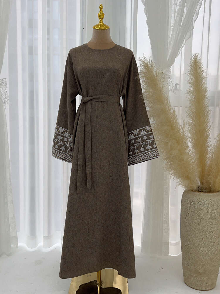 Floral Embroidery Muslim Abaya for Women Eid Dress Morocco Ramadan Lace-up Abayas Kaftan Islam Vestidos Dubai Arab Long Robe