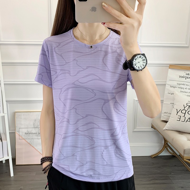 Short T-shirt for womens summer breathable and sweat wicking quick drying clothes