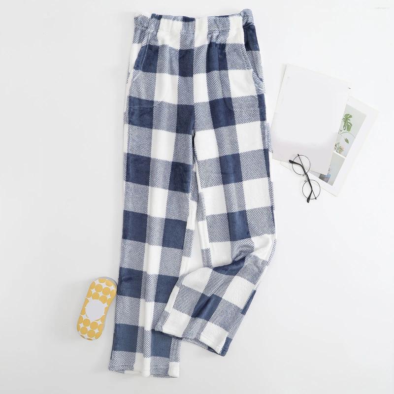 Women's Sleepwear Plaid Pyjama Bottoms For Women Winter Coral Fleece Pajamas Pants Flannel Sleep Warm Trousers Home Wear