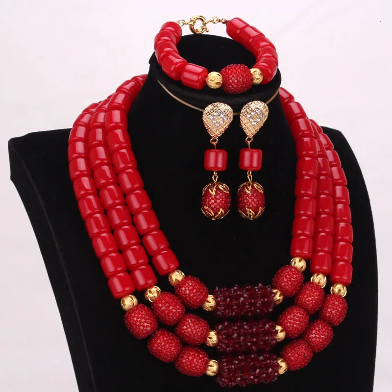 Dudo 10 color 3-layer artificial coral beads African Nigeria wedding jewelry set 241115