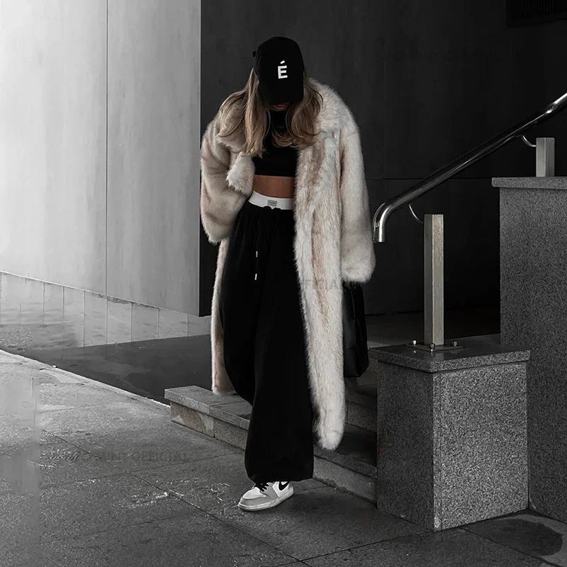 Neo Mint Vintage Long Faux Fox Fur Coat Women 2024 Winter Warm Fluffy Fur Jacket Female Street Furry Outerwear Overcoat 241115