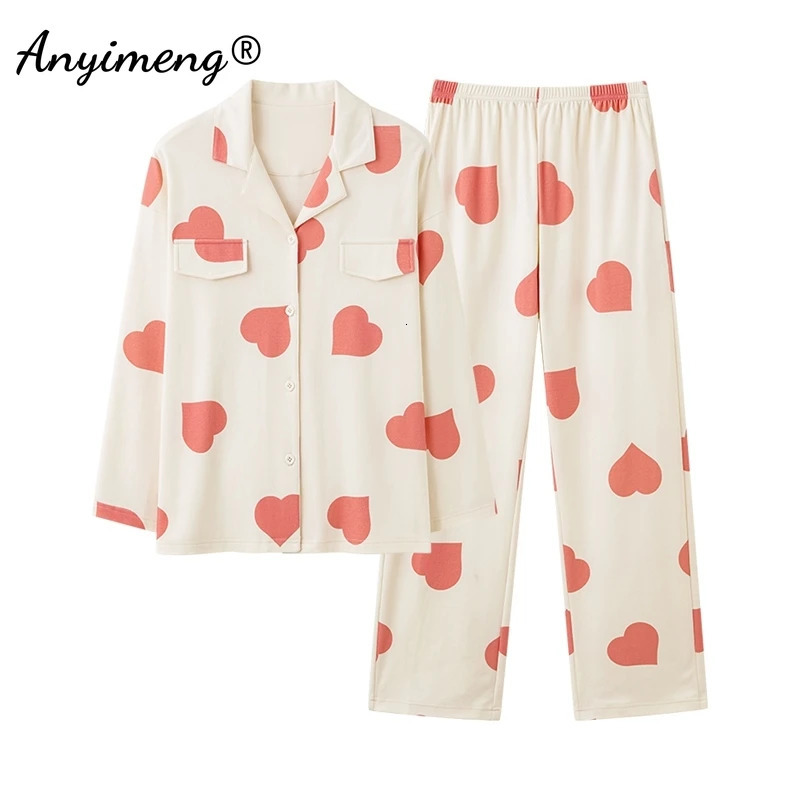 Cute rabbit printed pajamas for autumn and winter womens cotton sleepwear long sleeved sleepwear for womens open top sleepwear lapel Japanese sleepwea