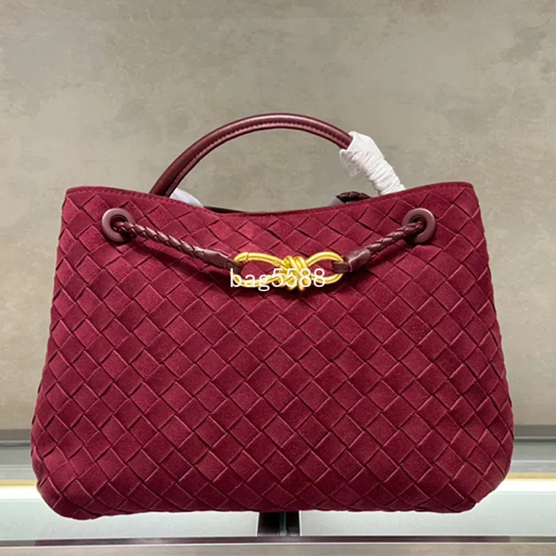 Shoulder Bags Top Quality Designer Suede Woven Bag Andiamo Bag Handbag Burgundy Intrecciato Leather Tote Bag Shoulder Bag Large Wallet Bowcknot Hardware Purse Bag