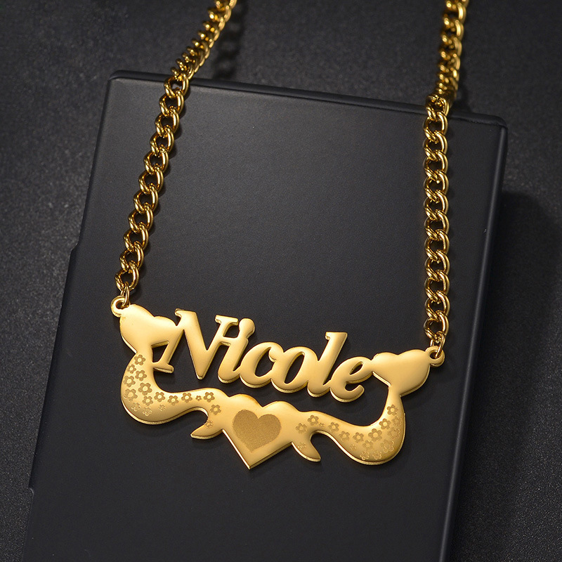 DIY Custom Flower Letters Name Pendant Necklace Stainless Steel Choker Necklace Jewelry