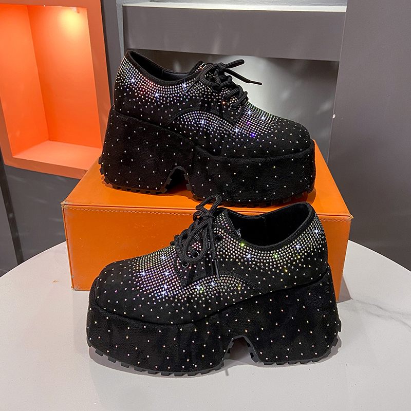 2025 New Luxury Designer High Top Women's Shoes Fashion 9.5CM Thick soled Shoes Shining Water Diamond Thick soled Sports Shoes High quality Casua