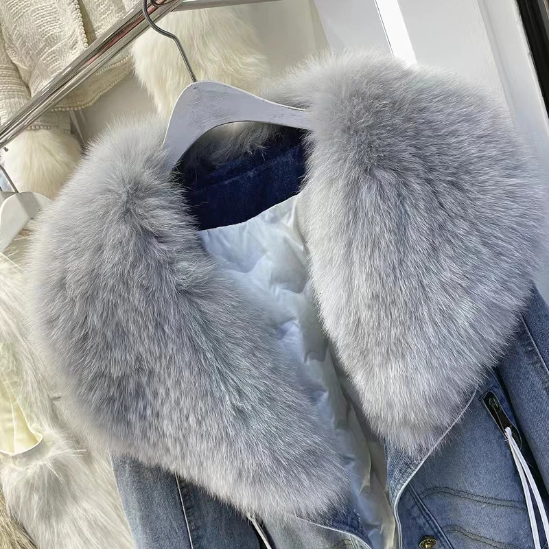 2023 s Fashion Denim Goose Down Big Fur Collar Detachable Filling Lnner Lining High End Jacket 241115