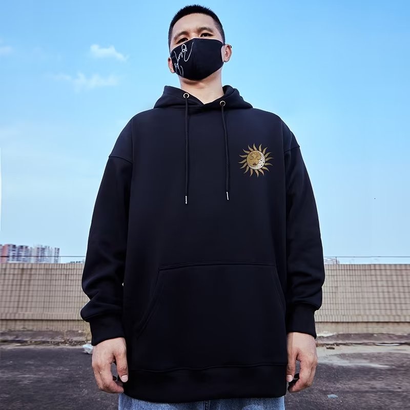 Designer's new M-8XL men's hoodie with American sun and moon pattern, oversized loose hoodie, student style large hoodie