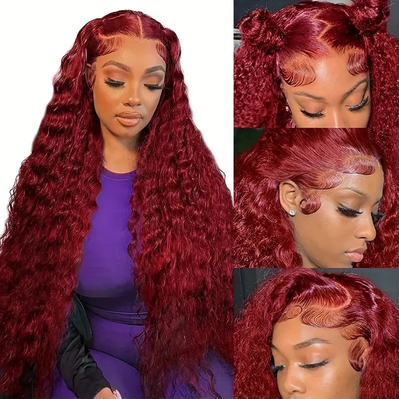 Fashionable wine red wig hot selling front lace small winding tube afro synthetic wig
