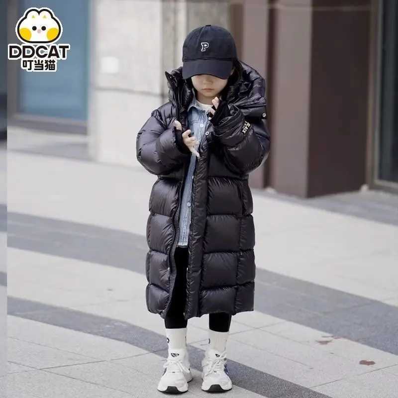 Winter jacket for boys and girls long length down jacket black thick hooded jacket big childrens jacket 2023 new 6 7 8 12 14 X241115