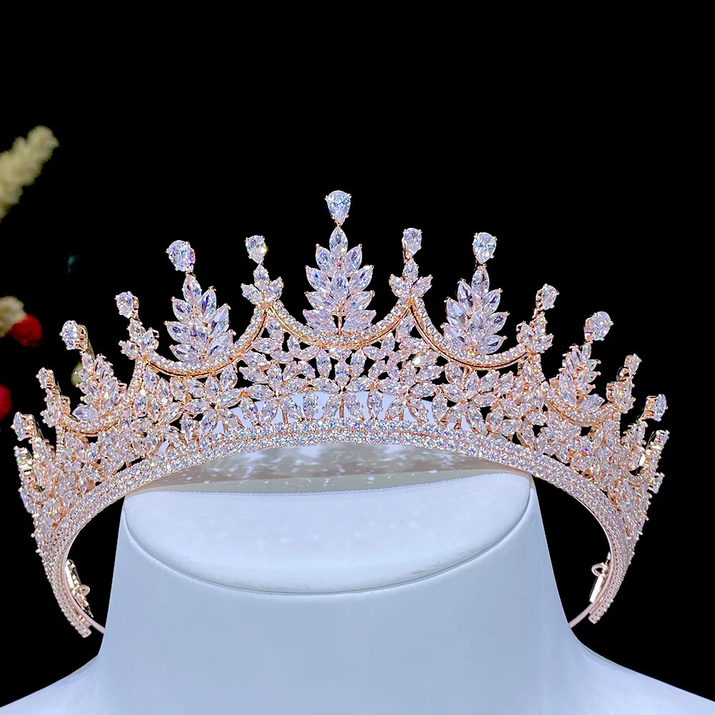 Gorgeous Crystal Crown Rose Gold Headpiece Wedding Zirconium Stone Jewelry from Europe and America 241115