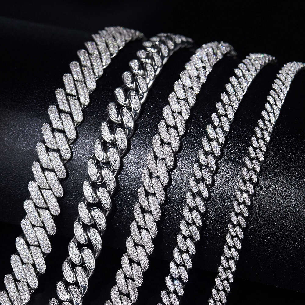 Hip Hop Jewelry Moissanite Cuban Necklace Ice Out 925 Sterling Silver Moissanite Cuban Link Chain