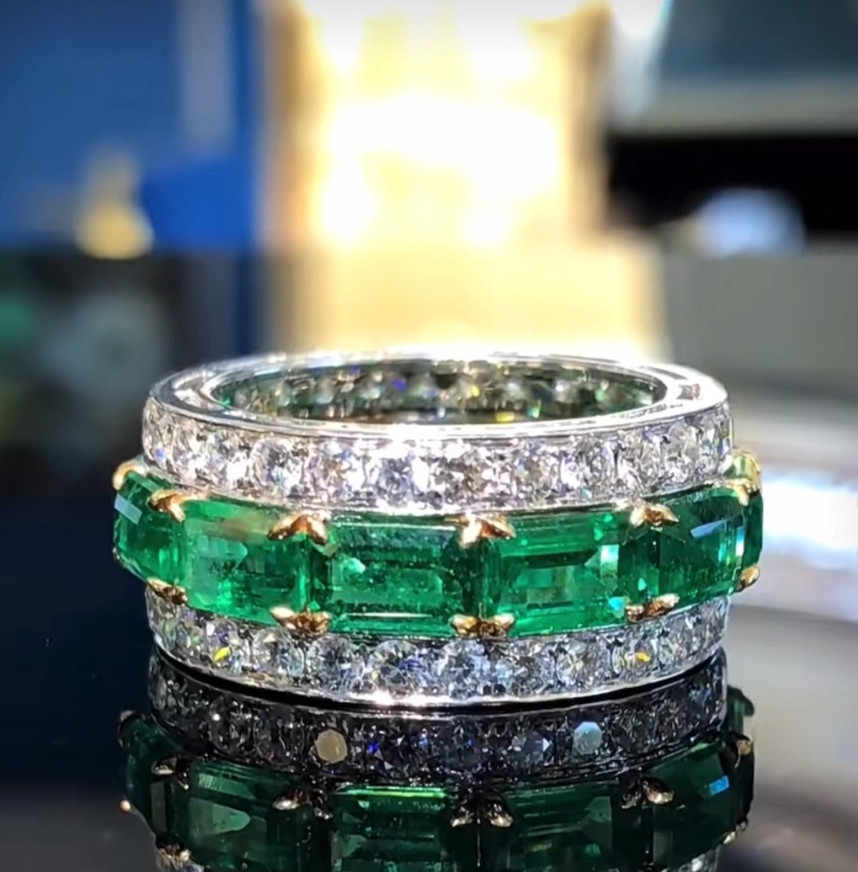 Rulalei Valuable Lovers Lab Emerald Diamond Ring 925 Sterling Silver Party Wedding Band Rings for Women Men Engagement Jewelry Gift
