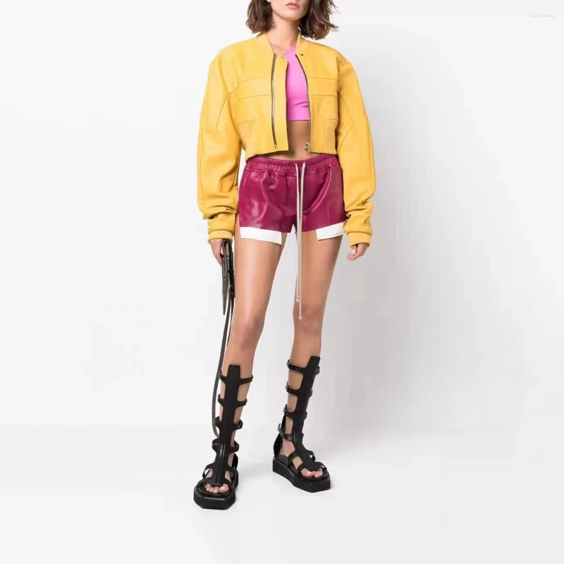 Women's Shorts High Street Versatile Pu Leather Lace-up High-waisted Commuter Exposed Edge Four Corner Pockets Casual Pants 2024