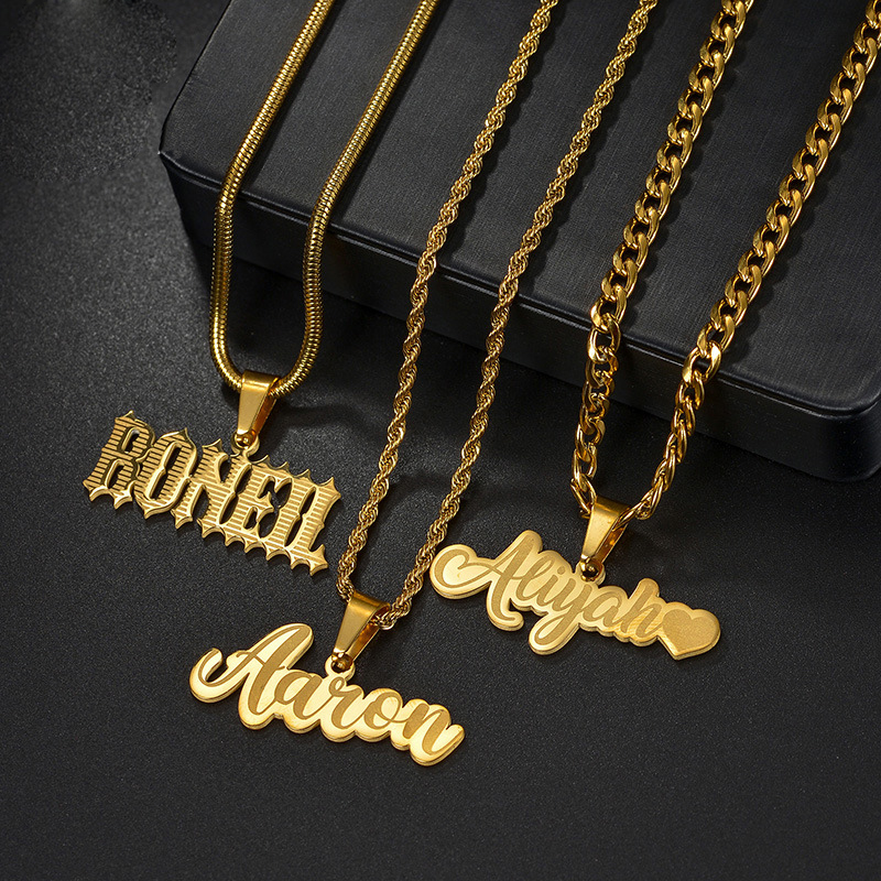 DIY Custom Stainless Steel Laser Marking Letters Name Pendant With NK Chain