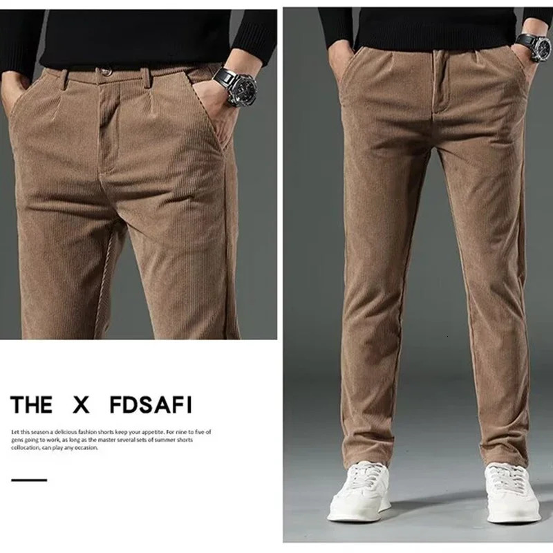 Mens elastic Corduroy solid casual pants a fashionable paradigm highquality Trouser plush warm winter selling mens 241115