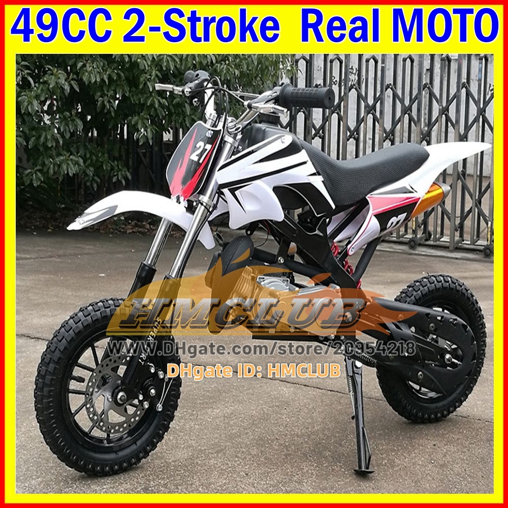 16Colors Real 2 Stroke Dirt Bike Mountain Mini Motorcycle Small Buggy 49CC 50CC Superbike Moto Gasoline Adult Child Off-road Vehicle Motorbike Boy Gir