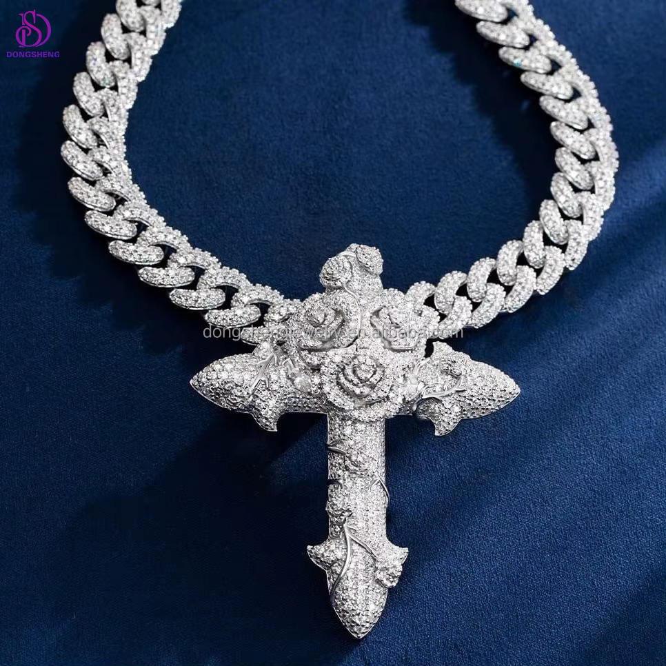 Name Personalized Make Pass Diamond Tester Iced Out Vvs Diamond Moissanite Cross Pendant Rapper Custom Character for Men V2