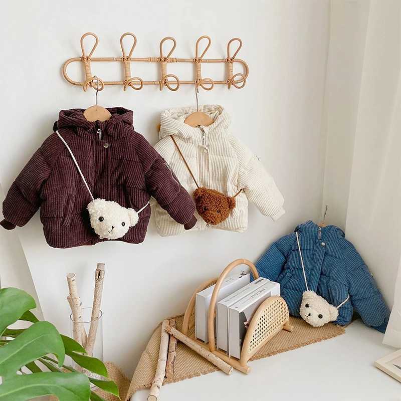 Cute bear plush baby jacket autumn thick warm coral jacket suitable for girls hooded jacket with pockets childrens clothing X241115