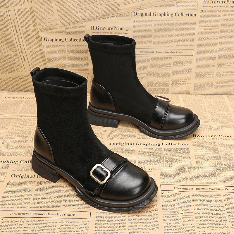 Vintage versatile brown socks boots women's autumn and winter short boots.