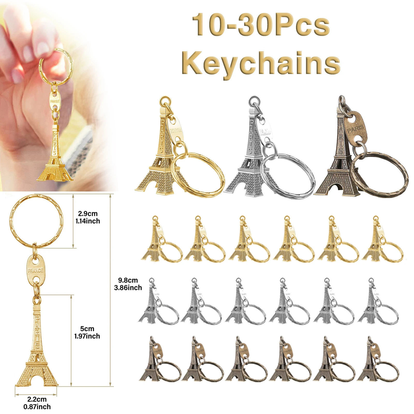 10-30 vintage Eiffel Tower keychains with cute decorative keychains in 3 colors of bronze silver and gold 241115