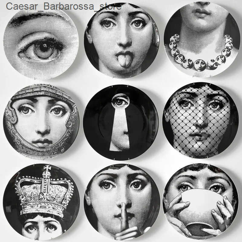 Decorative Plates Fashion Lady Face Milan Style Art Ceramic Wall Hanging Plates Living Room Bar Banquet Hotel Studio Hall Decorations Wedding Gift J24