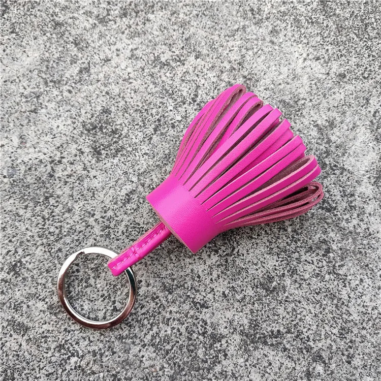 genuine natural leather tassel keychain car keychain keyring womens bag charm pendant girl 241114