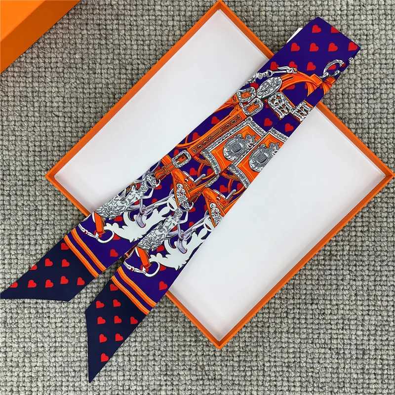 Scarves POBING Fashion Print 18m/m diagonal silk scarf womens luxury brand scarf bag ribbon tie head scarf mini long scarf 86 * 5CM J241115S7C7