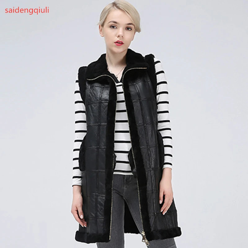 Sheep Shearing Winter Clothing Women Coat Stitching Medium Length Coats Fur Keep Warm Waistcoat Jacket 241115