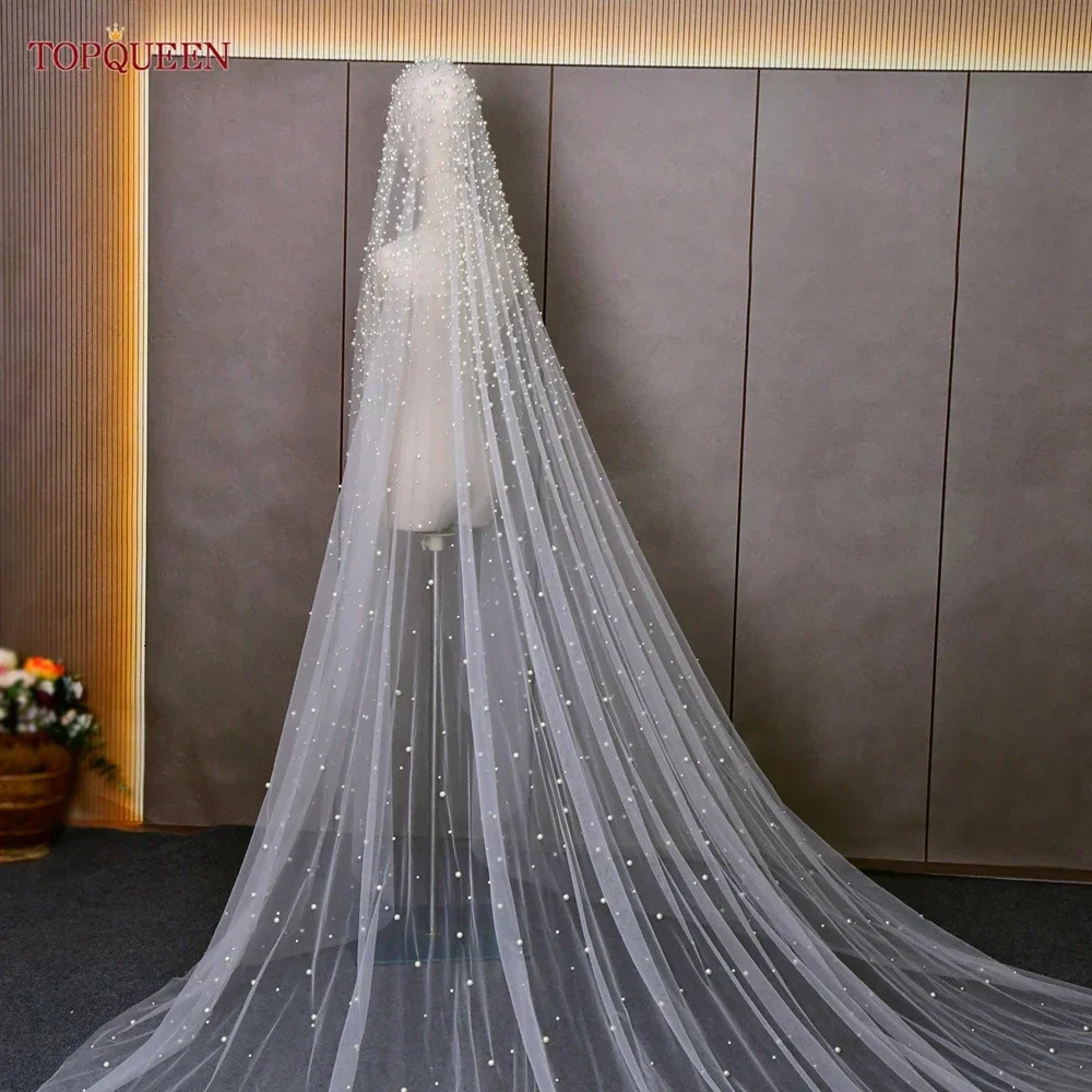 Pearl wedding veil with comb beads wedding accessories cathedral wedding veil and elegant 241115