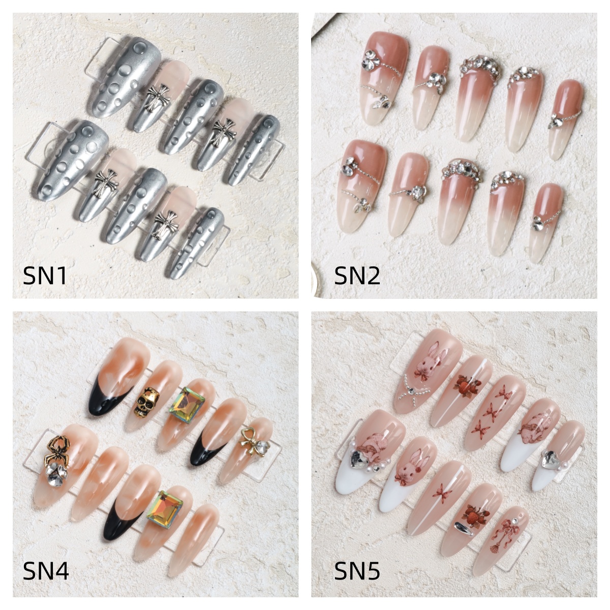 Sisful Long Shape Almond, Oval, Stiletto 10 PCS Salon Quality Purely Handmade Press On Nail Kits with Jelly Glue Tap, Alcohol Cotton, Double Sided nai