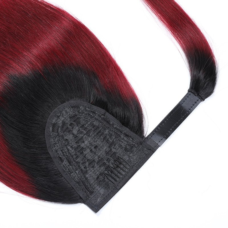 Peruvian Human Hair Silky Straight Hook& Loop Magic Ponytail 10-26inch Natural Color 2# 4# P4/27 Piano Color