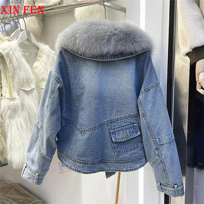 2023 s Fashion Denim Goose Down Big Fur Collar Detachable Filling Lnner Lining High End Jacket 241115