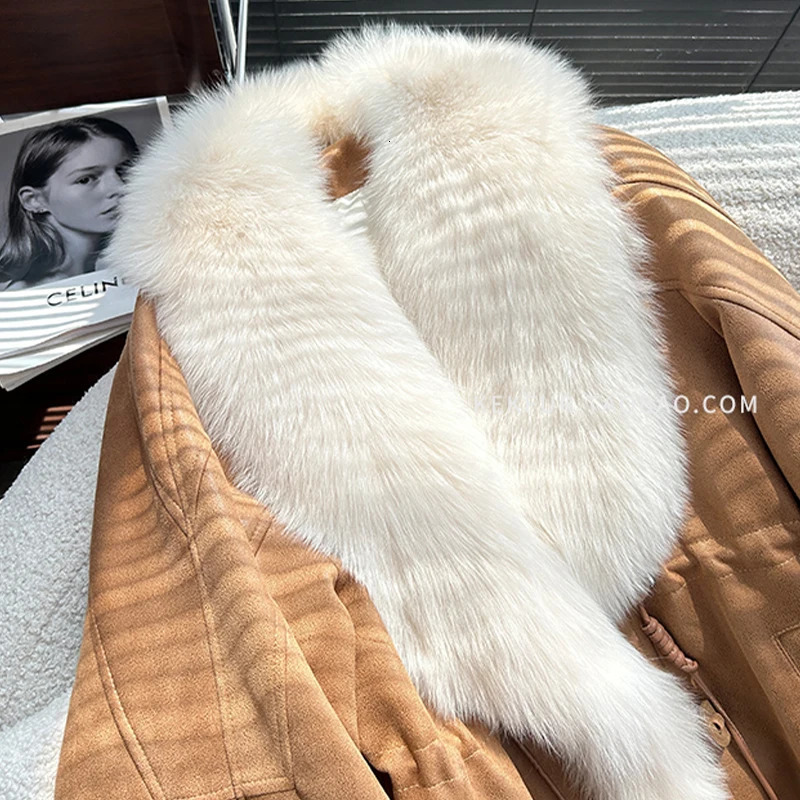 2024 Winter Women Long 80CM White Duck Down Jackets 100 Natural Oversized Collar Suede Fashion Casual Windproof Coats 241115