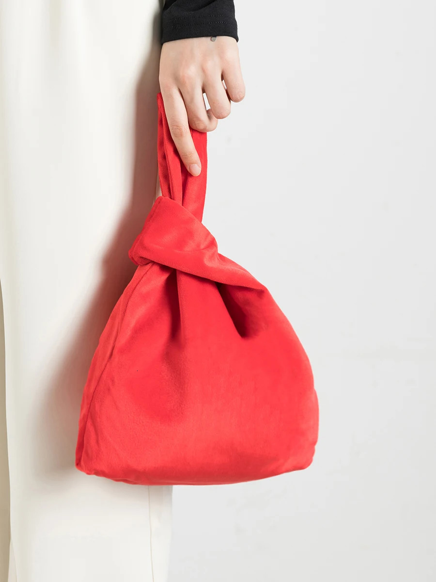 MABULA Small Velvet Women Wrist Knot Purse Japanese Stylish Winter Top Handle Lipstick Bag Fashion Protable Clutch Handbag 241114