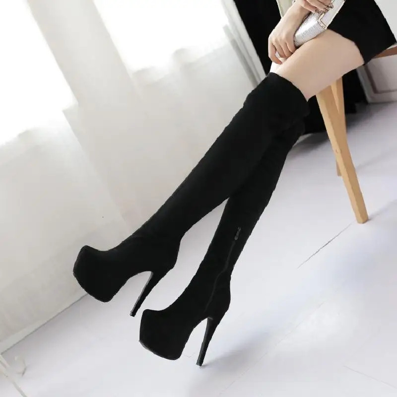 2024 Sexy Over The Knee Long Platform PU 14.5Cm Thin Heels Side Zipper Women High Tube Boots New Shoes