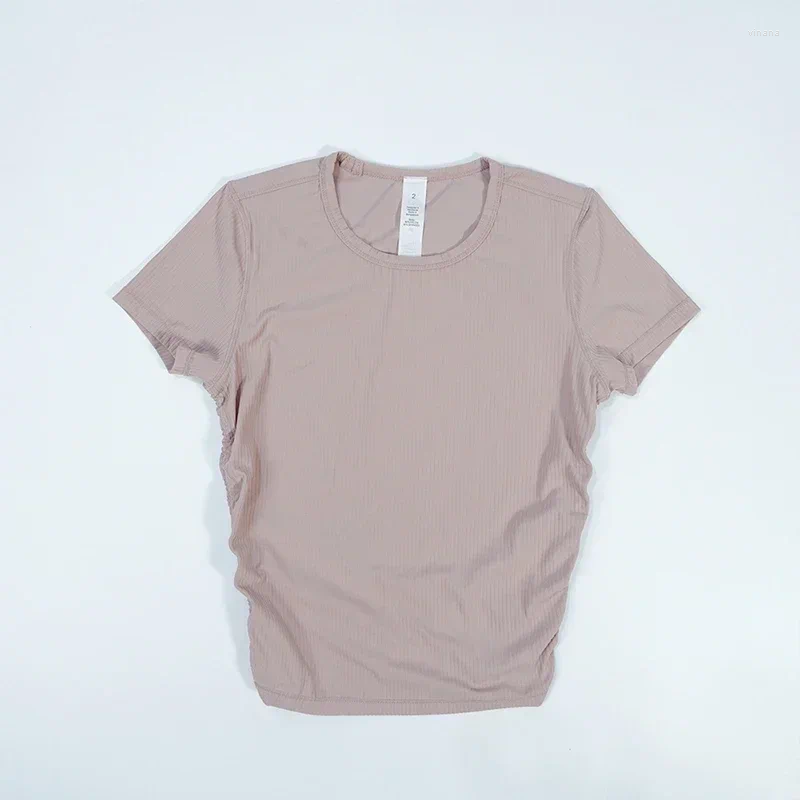 Active Shirts Ribbed Tight Shirt Sexy Waist Shaping Short Sleeve Cropped Top Women Gym T-shirt Breathable Yoga Clothes For Summer