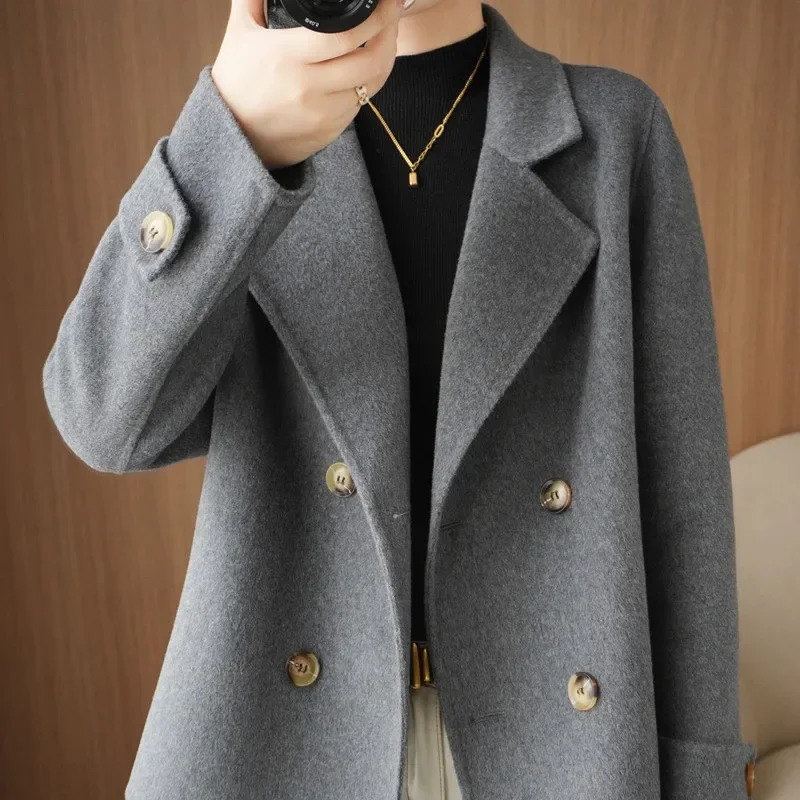 Womens Fashion Wool Coat Cut Autumn/Winter Small Loose Jacket Reversible Season Set Collar 241115